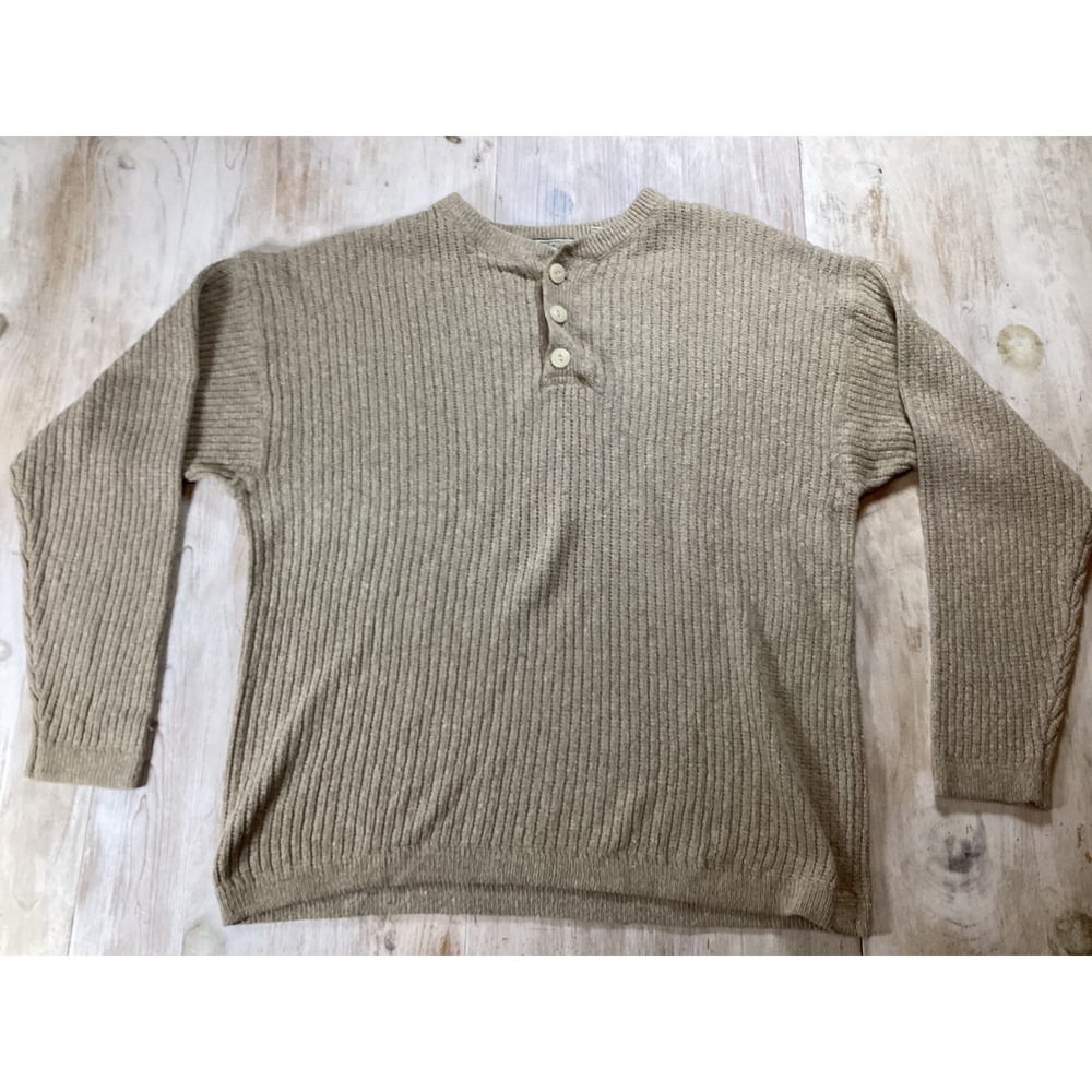 Vintage American Eagle Outfitter Men large Silk Beige Long Sleeve Button Sweater